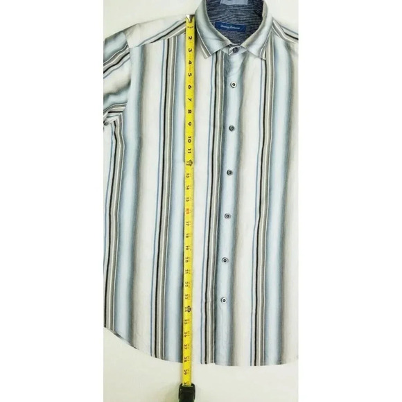 Tommy Bahama Size Small Men's Cotton Silk Blend Hem Logo Tag Stripe Long Sleeve - Picture 10 of 11